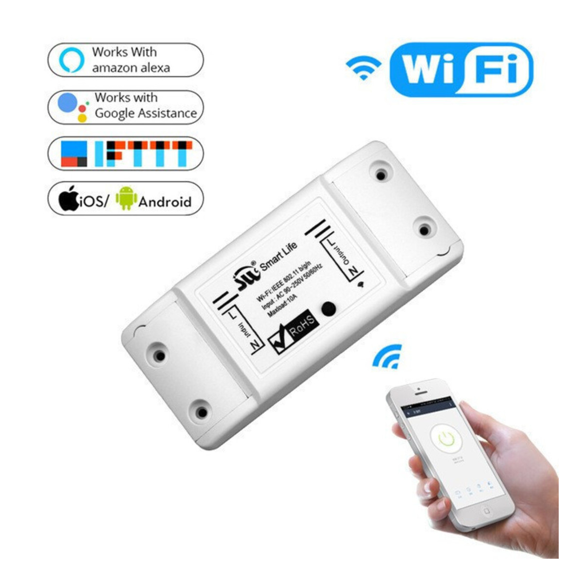 Intrerupator 2200W, Smart Life Wi-Fi, Compatibil Android si iOS