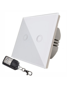 Intrerupator Dublu Touch, Sticla Alba, Telecomanda RF