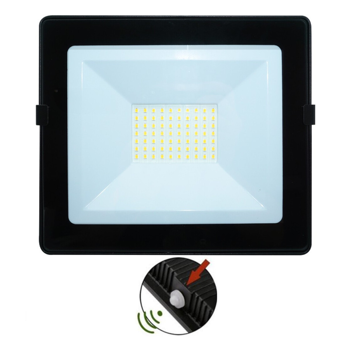 Proiector LED 50W, Negru, 4000K, Senzor Crepuscular cu Fotocelula