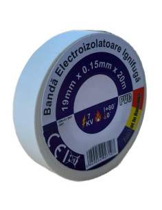 Banda Alba Ignifuga, Izolatoare 19mm x 0.15mm, Lungime 20m