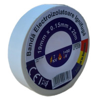 Banda Alba Ignifuga, Izolatoare 19mm x 0.15mm, Lungime 20m