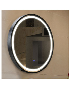 Oglinda Baie LED 600MM, 15W, Touch, IP44, Rama Neagra, Lumina Alb Natural