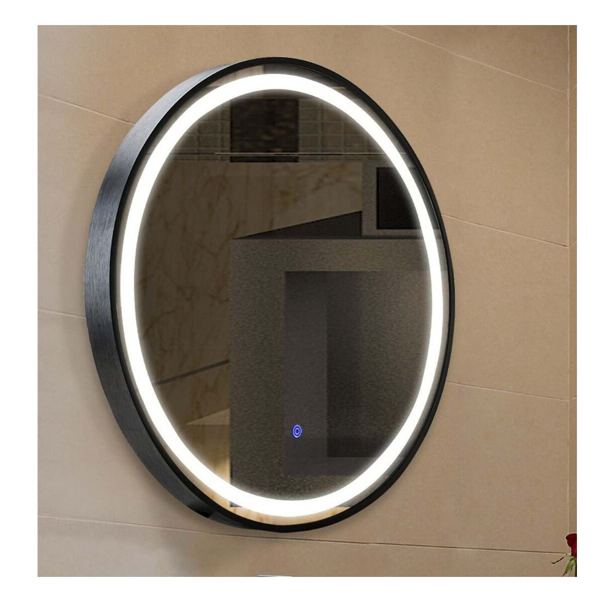 Oglinda Baie LED 600MM, 15W, Touch, IP44, Rama Neagra, Lumina Alb Natural