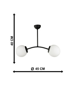Lustra 2xE27, Neagra, Globuri Albe