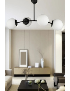 Lustra 4xE27 Neagra, Globuri Albe