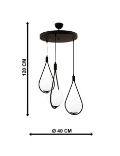 Pendul Negru Lacrima, 3xE27, Globuri Albe