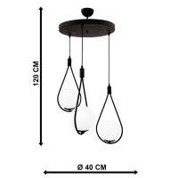 Pendul Negru Lacrima, 3xE27, Globuri Albe - 2