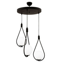 Pendul Negru Lacrima, 3xE27, Globuri Albe