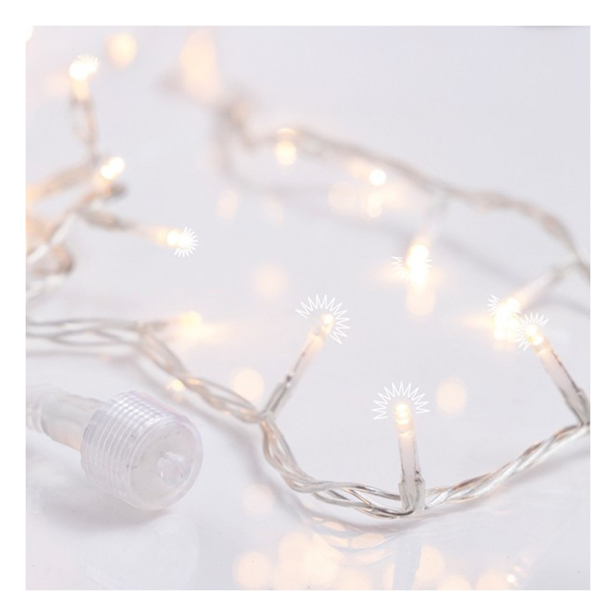 Ghirlanda 300 LED Flash, 4 Conectori pana la 3 Seturi, Fir Transparent, Alb Cald, 10cm, Cablu 3m, IP44